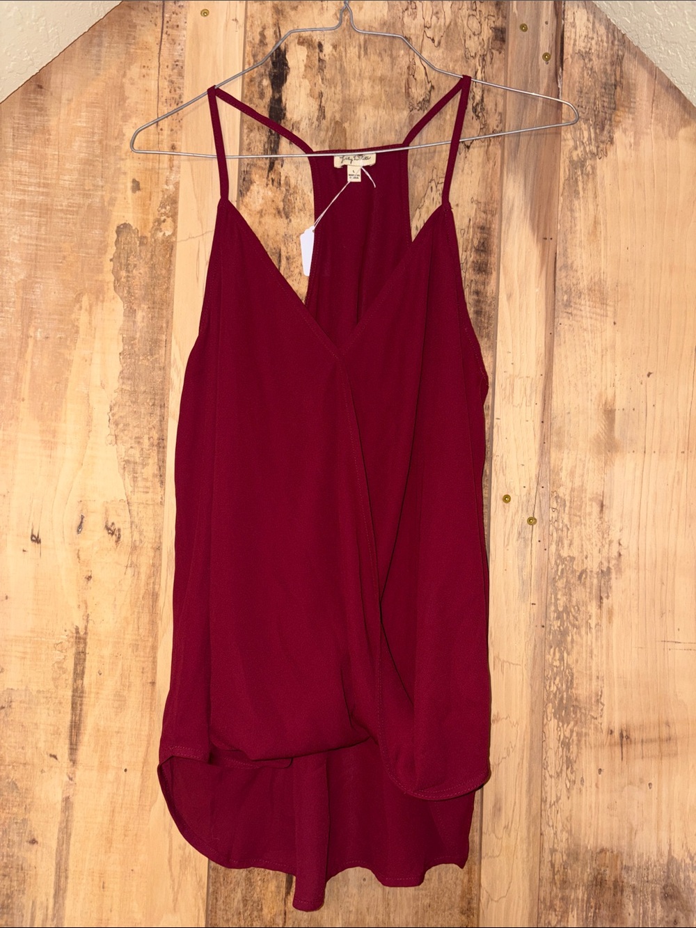 #158 Lily White Burgundy Wrap-Front Spaghetti Strap Tank